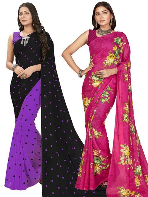 women pack of 2 casual wear combo sarees with blouse - 21435509 - Very Small Image - 1
