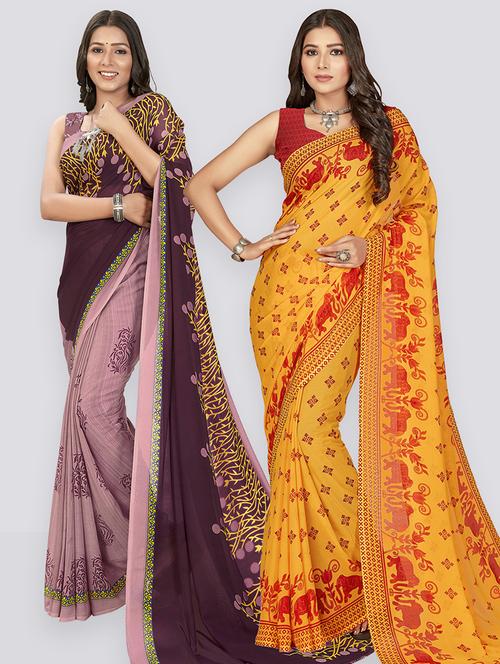 women pack of 2 casual wear sarees with blouse - 21435510 - Very Small Image - 1