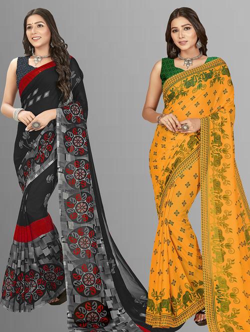 women pack of 2 casual wear sarees with blouse - 21435511 - Very Small Image - 1