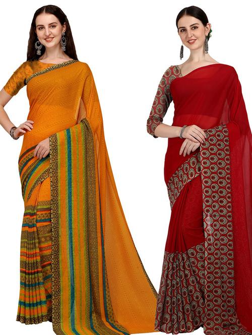 women pack of 2 casual wear combo sarees with blouse - 21435512 - Very Small Image - 1