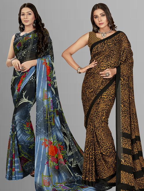 women pack of 2 casual wear sarees with blouse - 21435518 - Very Small Image - 1