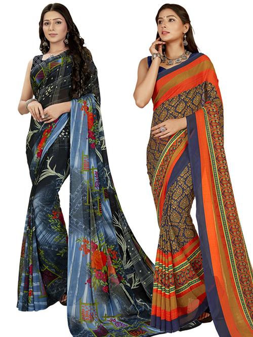 women pack of 2 casual wear combo sarees with blouse - 21435519 - Very Small Image - 1