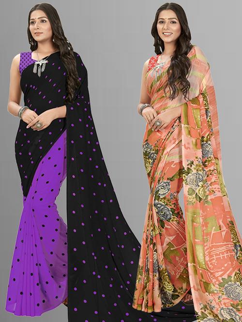 women pack of 2 casual wear combo sarees with blouse - 21435521 - Very Small Image - 1