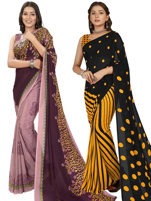 women pack of 2 casual wear combo sarees with blouse - 21435526 - Very Small Image - 1