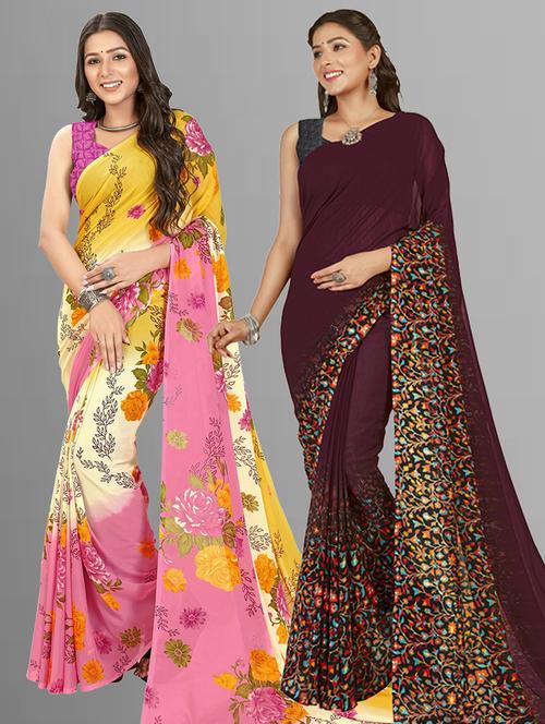 women pack of 2 casual wear combo sarees with blouse - 21435527 - Very Small Image - 1