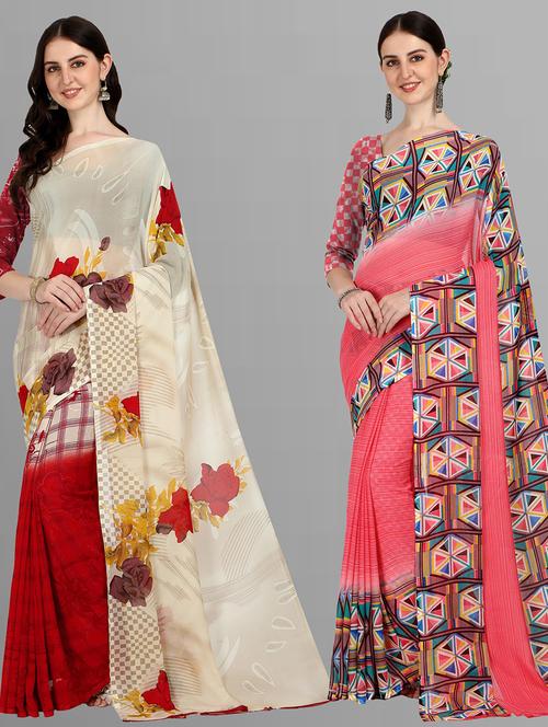 women pack of 2 casual wear combo sarees with blouse - 21435529 - Very Small Image - 1