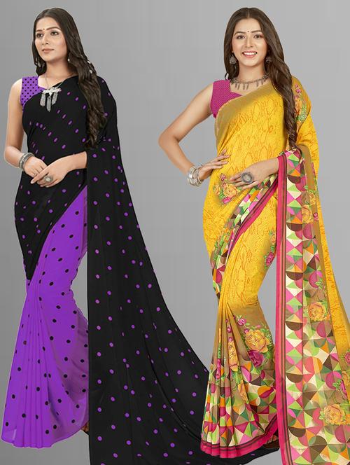 women pack of 2 casual wear combo sarees with blouse - 21435530 - Very Small Image - 1