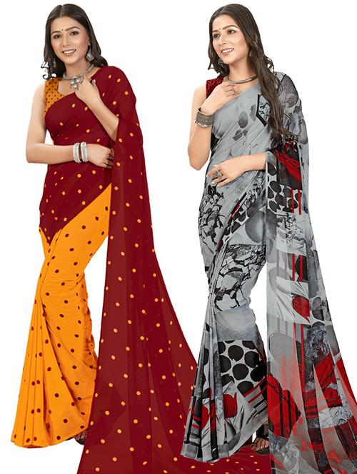 women pack of 2 casual wear combo sarees with blouse - 21435531 - Very Small Image - 1