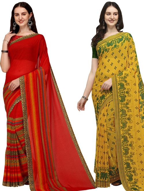 women pack of 2 casual wear combo sarees with blouse - 21435532 - Very Small Image - 1