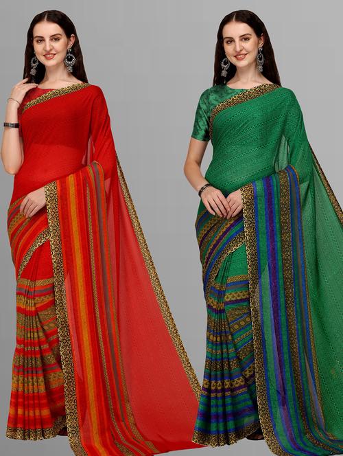 women pack of 2 casual wear sarees with blouse - 21435533 - Very Small Image - 1