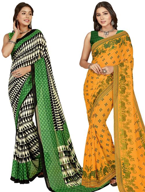 women pack of 2 casual wear sarees with blouse - 21435537 - Very Small Image - 1