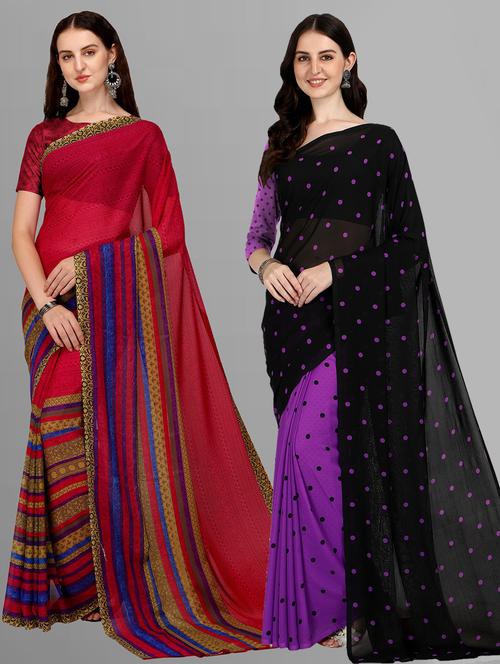women pack of 2 casual wear sarees with blouse - 21435539 - Very Small Image - 1