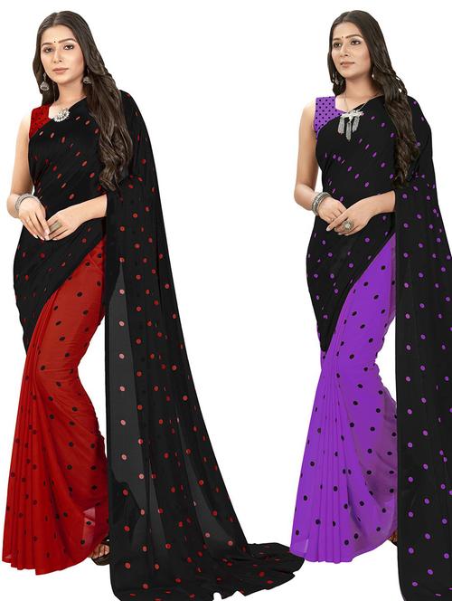 women pack of 2 casual wear combo sarees with blouse - 21435540 - Very Small Image - 1
