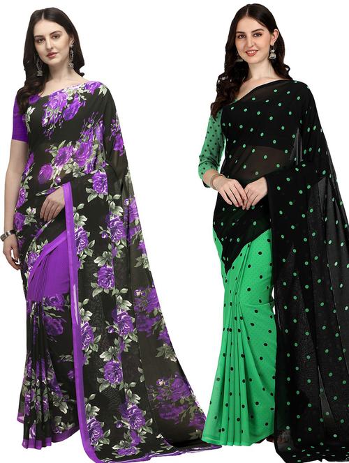 women pack of 2 casual wear sarees with blouse - 21435541 - Very Small Image - 1