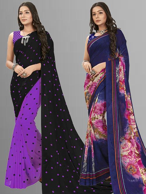 women pack of 2 casual wear sarees with blouse - 21435542 - Very Small Image - 1