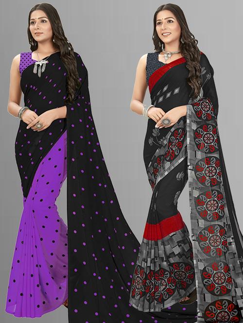 women pack of 2 casual wear combo sarees with blouse - 21435543 - Very Small Image - 1