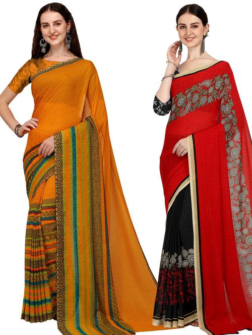 women pack of 2 casual wear sarees with blouse - 21435546 - Very Small Image - 1