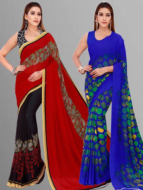 women pack of 2 casual wear combo sarees with blouse - 21435547 - Very Small Image - 1