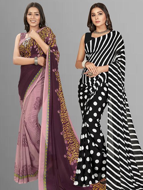 women pack of 2 casual wear sarees with blouse - 21435551 - Very Small Image - 1