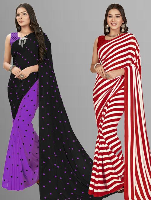 women pack of 2 casual wear combo sarees with blouse - 21435552 - Very Small Image - 1
