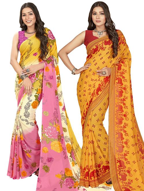 women pack of 2 casual wear sarees with blouse - 21435553 - Very Small Image - 1
