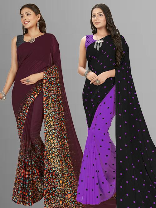 women pack of 2 casual wear sarees with blouse - 21435555 - Very Small Image - 1