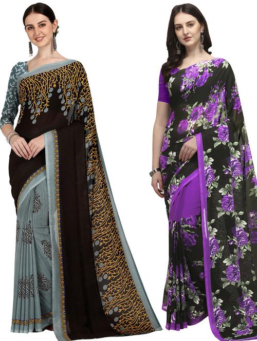 women pack of 2 casual wear sarees with blouse - 21435559 - Very Small Image - 1