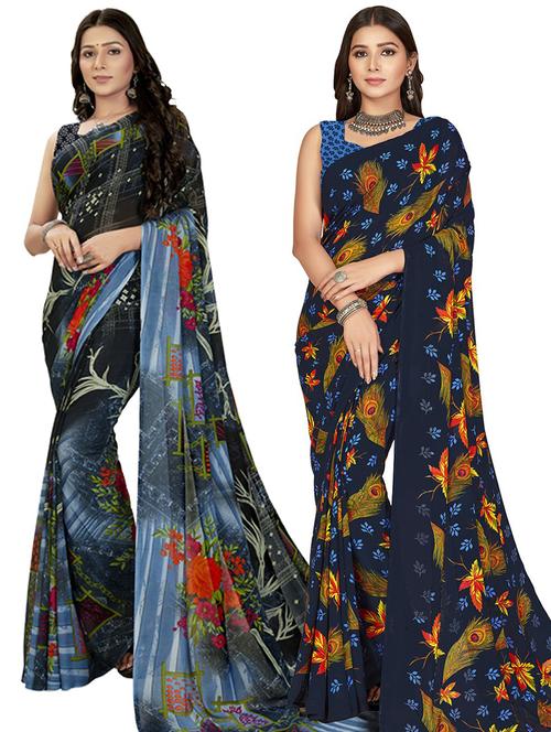 women pack of 2 casual wear combo sarees with blouse - 21435560 - Very Small Image - 1