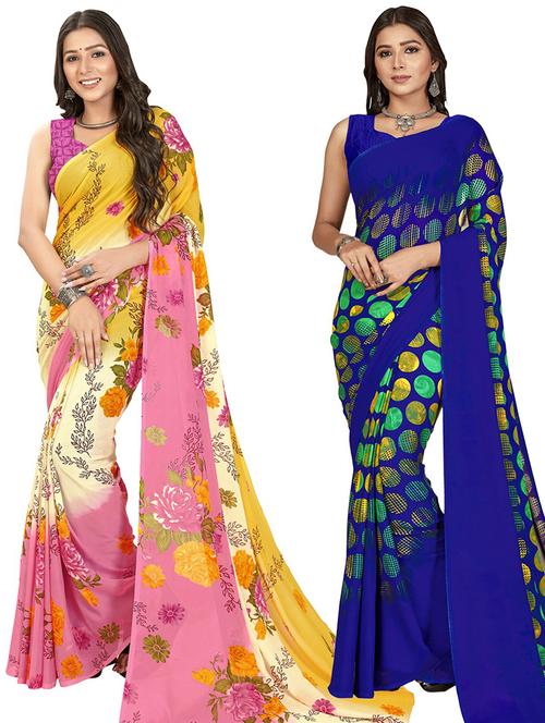 women pack of 2 casual wear combo sarees with blouse - 21435565 - Very Small Image - 1