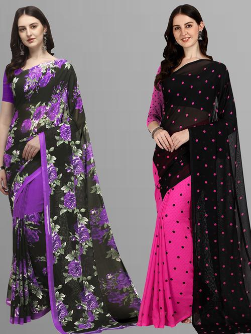 women pack of 2 casual wear combo sarees with blouse - 21435567 - Very Small Image - 1