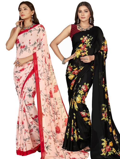 women pack of 2 casual wear combo sarees with blouse - 21435570 - Very Small Image - 1