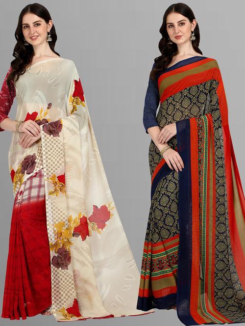 women pack of 2 casual wear combo sarees with blouse - 21435573 - Very Small Image - 1
