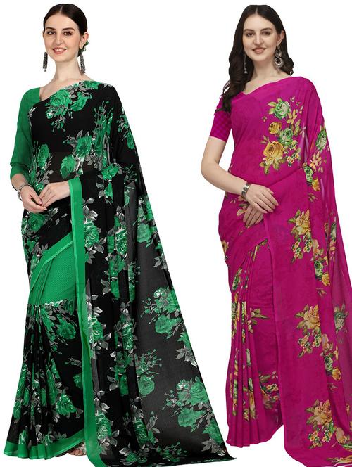 women pack of 2 casual wear combo sarees with blouse - 21435575 - Very Small Image - 1