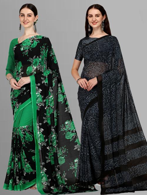 women pack of 2 casual wear sarees with blouse - 21435576 - Very Small Image - 1