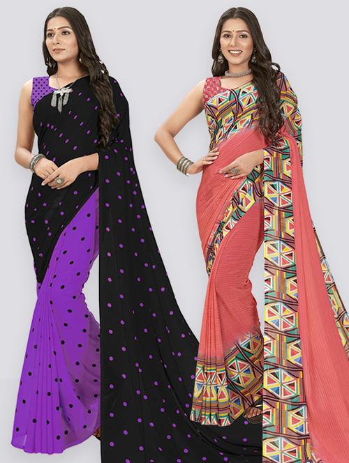 women pack of 2 casual wear combo sarees with blouse - 21435579 - Very Small Image - 1