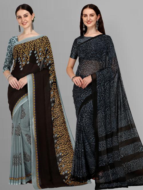women pack of 2 casual wear sarees with blouse - 21435581 - Very Small Image - 1