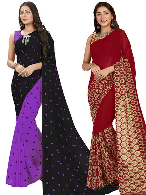 women pack of 2 casual wear combo sarees with blouse - 21435584 - Very Small Image - 1