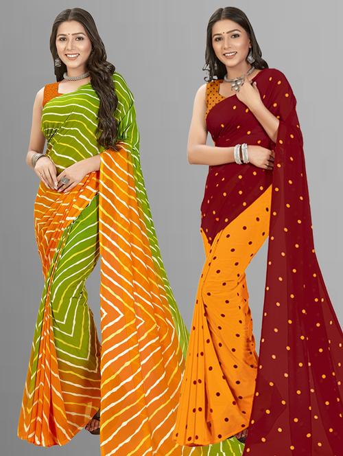 women pack of 2 casual wear combo sarees with blouse - 21435585 - Very Small Image - 1