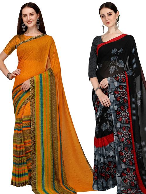 women pack of 2 casual wear combo sarees with blouse - 21435587 - Very Small Image - 1
