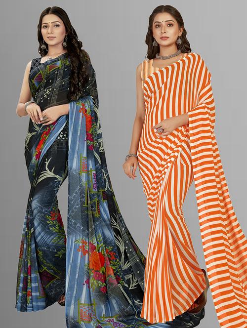 women pack of 2 casual wear sarees with blouse - 21435588 - Very Small Image - 1