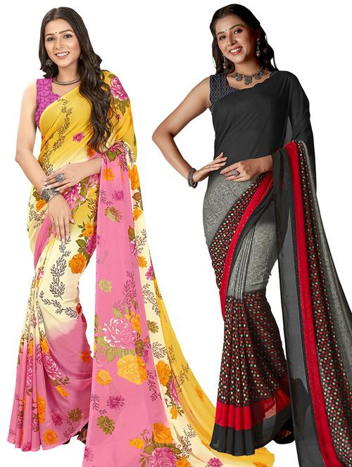 women pack of 2 casual wear combo sarees with blouse - 21435589 - Very Small Image - 1