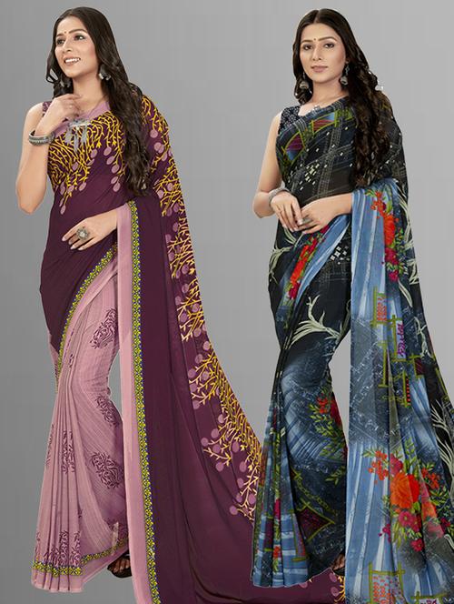 women pack of 2 casual wear combo sarees with blouse - 21435590 - Very Small Image - 1
