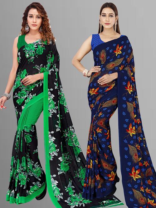 women pack of 2 casual wear combo sarees with blouse - 21435593 - Very Small Image - 1