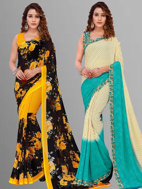 women pack of 2 casual wear sarees with blouse - 21435594 - Very Small Image - 1