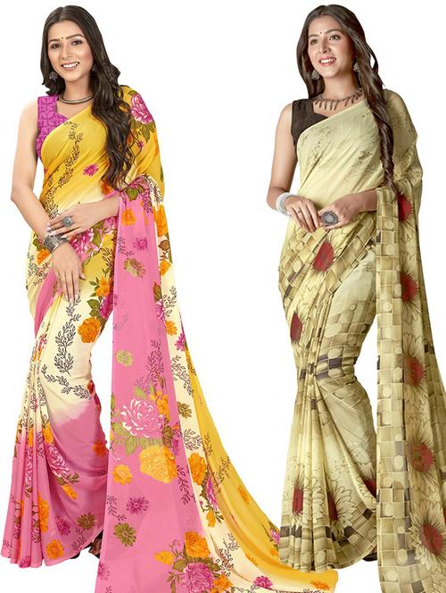 women pack of 2 casual wear combo sarees with blouse - 21435595 - Very Small Image - 1