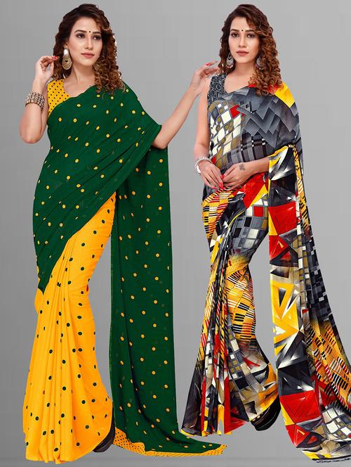 women pack of 2 casual wear sarees with blouse - 21435596 - Very Small Image - 1