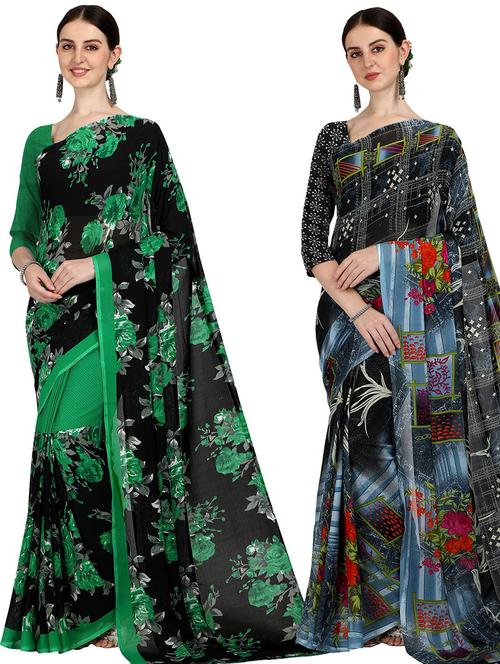 women pack of 2 casual wear combo sarees with blouse - 21435597 - Very Small Image - 1