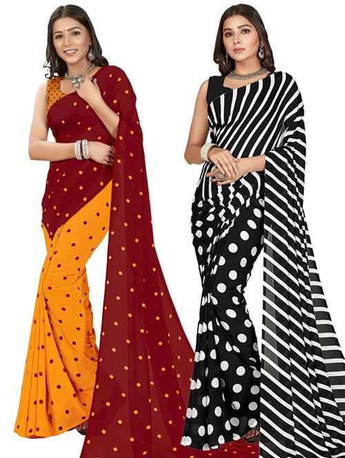 women pack of 2 casual wear combo sarees with blouse - 21435602 - Very Small Image - 1