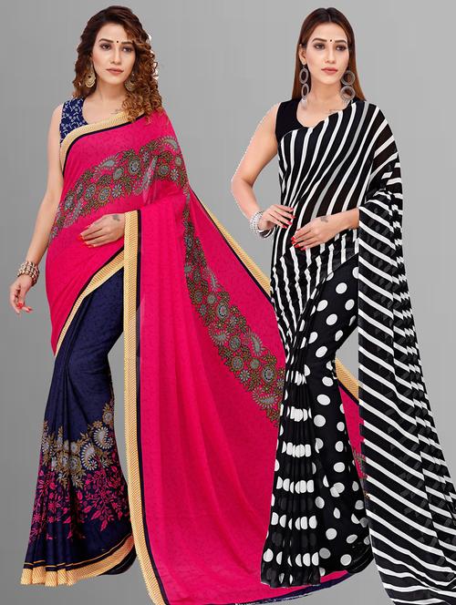 women pack of 2 casual wear combo sarees with blouse - 21435603 - Very Small Image - 1