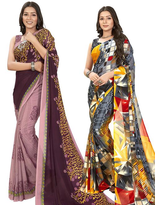 women pack of 2 casual wear combo sarees with blouse - 21435604 - Very Small Image - 1